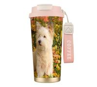 YXDVPALNE Westie Autumn West Highland White Terrier Cani,Tazza da caffè in acciaio inossidabile 316 con cordino, bicchiere termico da viaggio per auto, 500 ml
