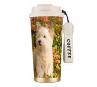 YXDVPALNE Westie Autumn West Highland White Terrier Cani,Tazza da caffè in acciaio inossidabile 316 con cordino, bicchiere termico da viaggio per auto, 500 ml