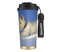 YXDVPALNE Westie Winter West Highland White Terrier Cani,Tazza da caffè in acciaio inossidabile 316 con cordino, bicchiere termico da viaggio per auto, 500 ml