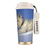YXDVPALNE Westie Winter West Highland White Terrier Cani,Tazza da caffè in acciaio inossidabile 316 con cordino, bicchiere termico da viaggio per auto, 500 ml