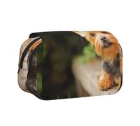 YXDVPALNE Yorkshire Terrier Bokeh Cani Carini Muro Astuccio portapenne portatile a doppia conchiglia con cerniera