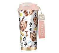 YXDVPALNE Yorkshire Terrier cane sorridente,Tazza da caffè in acciaio inossidabile 316 con cordino, bicchiere termico da viaggio per auto, 500 ml