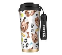 YXDVPALNE Yorkshire Terrier cane sorridente,Tazza da caffè in acciaio inossidabile 316 con cordino, bicchiere termico da viaggio per auto, 500 ml