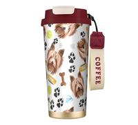 YXDVPALNE Yorkshire Terrier cane sorridente,Tazza da caffè in acciaio inossidabile 316 con cordino, bicchiere termico da viaggio per auto, 500 ml