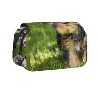 YXDVPALNE Yorkshire Terrier Erba Verde Cani Carini Astuccio portapenne portatile a doppia conchiglia con cerniera