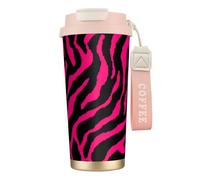 YXDVPALNE Zebra nera rosa,Tazza da caffè in acciaio inossidabile 316 con cordino, bicchiere termico da viaggio per auto, 500 ml