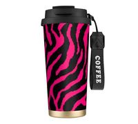 YXDVPALNE Zebra nera rosa,Tazza da caffè in acciaio inossidabile 316 con cordino, bicchiere termico da viaggio per auto, 500 ml