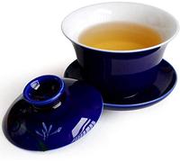 YXHUPOT Gaiwan - Set di tazze da tè in porcellana blu e bianca, 150 ml, motivo: erba fiorita