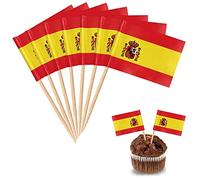 YXHZVON 100 Pezzi Spagna Bandiera Stuzzicadenti, Cocktail Stick Bandiere Mini Bandiera Cupcake Toppers Stick per Festa Cibo Torta Frutta Piatti Festa Pub Decorazione