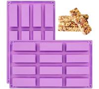 YXHZVON 2 PCS Stampi Per Barrette, Stampo Rettangolari Silicone 12 Cavità, Stampi in Silicone Barrette Cereali Per Cioccolato, Pane, Muffin, Pane Di Mais, Cheesecake E Sapone (Viola)