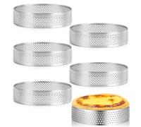 YXHZVON 6 Pezzi Anello Microforato Crostata, 8 cm Anello per Torta Rotondo in Acciaio Inossidabile, Molde de Corona para Hornear con Pequeños Orificios, Ideal para Pasteles, Postres y Muffins