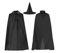 YXHZVON Halloween Mantello Cappuccio Bambino, 2 Pezzi Costume da Strega Set, Cappello da Mago a Punta, Mantello da Strega Cappello da Strega, per Halloween Carnevale Strega Diavolo Vampiro(Nero-90cm)