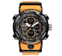 Yxian Casuale Uomo Sportivo Digitale Orologio Outdoor Multifunzione Alpinismo Impermeabile Analogico Elettronico Orologi LED luminoso Doppio Tempo Allarme Ragazzo Orologio Decorare (arancione)