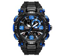 Yxian Ragazzo Uomo Sportivo Digitale Orologio Outdoor Multifunzione Alpinismo Impermeabile Analogico Elettronico Orologi LED luminoso Doppio Tempo Gioventù Orologio Decorare (Nero blu)