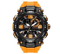 Yxian Ragazzo Uomo Sportivo Digitale Orologio Outdoor Multifunzione Alpinismo Impermeabile Analogico Elettronico Orologi LED luminoso Doppio Tempo Gioventù Orologio Decorare (arancione)