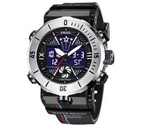Yxian Uomo Outdoor Sportivo Militare Digitale Acciaio inossidabile Orologio Multifunzione Impermeabile Analogico Elettronico Orologi LED luminoso Doppio Tempo Ragazzo Orologio Decorare (argentato)