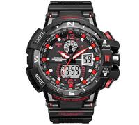 Yxian Uomo Outdoor Sportivo Multifunzione Digitale Orologio Alpinismo Impermeabile Analogico Elettronico Orologi LED luminoso Doppio Tempo Allarme Ragazzo Orologio Decorare (Rosso nero)