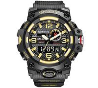 Yxian Uomo Outdoor Tattica Sportivo Elettronico Orologio Digitale Militare Multifunzione Impermeabile Analogico Orologi LED luminoso Doppio Tempo Allarme Ragazzo Orologio Decorare (Oro nero)