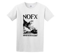 YXIAOJ NOFX Fat Cat Color: White Mens Tshirt Black Round Neck Short Sleeves Size L