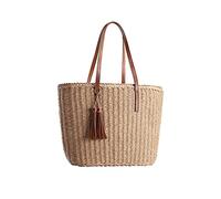 YXILEE Borse di paglia grandi per le donne | Borsa da spiaggia da viaggio in paglia M Woven Summer Tote Borsa a tracolla fatta a mano, Cachi, X-Large