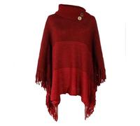 YXINAER Donna Autunno Poncho Poncho Taglie Forti for Donna Primavera Autunno Nappe Pullover Mantelle Casual Sciolto Maglia Mantello Scialle Maglione(Red)