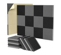 YXINAER Pannelli in Schiuma Acustica 12/24Pcs Self-Adhesive Studio Acoustic Foam Panels High Density Soundproof Wall Panels for Gaming Room Home Studio 30x30x2.5cm(Black And Gray,24pcs)