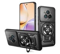 YXINDAFU Cover per realme 14 Pro Plus 5G,con 360° Magnetico girevole Metallo supporto Militare antiurto TPU Silicone e PC antigraffio Custodia per realme 14 Pro+ Plus 5G,Nero