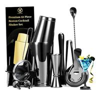 YXT&BEYOND 550ml & 850 ml Boston Shaker Cocktail Set 12 Pezzi Acciaio Inox 304, Kit Barman Professionale per Home Bar, Set Shaker Cocktail Kit Barman per Gli Amanti dei Cocktails, Regalo, Nero