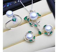 YXWYXWA 925 Set di Gioielli di Perle Smeraldo in Argento Sterling Orecchini a Perno Naturali Collana a Pendente Bohémien Donne Green Pietre Anello