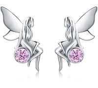 YXWYXWA 925 Sterling Silver Flower Fairy Pink CZ Stud Earrings for Women Sterling Silver Jewelry Gift