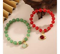 YXWYXWA Bracelet Feng Shui Bracelet 8MM Agate Round Beads Inlaid Rabbit Lucky Charm Pendant Elastic Bracelet Ward off Evil Spirits Amulet for Women Girls Good Luck Money Prosperity,Red