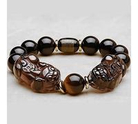 YXWYXWA Bracelet Feng Shui Gold Obsidian/Pi Yao Wealth Bracelet Tiger Eye Stone Reiki Crystal Bracelet Spiritual Chakra Bracelet Amulet Lucky Adjustable Ward off Evil Bracelet Men Women,Style d,12mm
