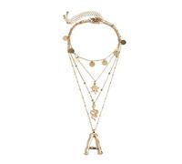 YXWYXWA Collana a Catena roba da 2 Strati, Imitazione Perle collega Una Collana d'oro Delicata per Donne a Strati