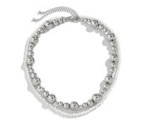 YXWYXWA Colletto in Argento - Collane per Maschi, Colli con Due Strisce di Gemme e Perle con Clavo Lobster Trendy Accessori per Uomini