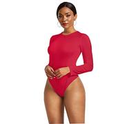 YXWYXWA Corpi da Donna Corpetto Rotondo Colletto Slim Fit Slit Maniche Lunghe Camicia da Fondo e Top da Club di Abbigliamento per Il Tempo Libero, Rosso, s