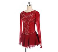 YXWYXWA Girls Figure Abito da Pattinaggio ghiacciato Donna per Adulti Rhinestone Scintillante con Maniche di Punta di Punta sul Retro Aperto Body Ballet Danza Ginnastica Leotard, Rosso, XL