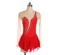 YXWYXWA Girls Figure Figura Abito da Pattinaggio su Ghiaccio, Donna Strass Scintillante per Adulti con Maniche di Punta di Punta sul Retro Aperto Body Ballet ginnastico Leotard, Rosso, XL