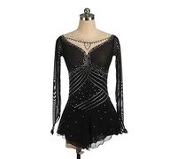 YXWYXWA Girls Figure Figura Abito da Pattinaggio su Ghiaccio, Donna Strass Scintillante per Adulti con Maniche di Punta del Corpo da Ballo di Ballo Ginnastica, Nero, l Nero