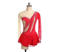 YXWYXWA Girls figurio Abito da Pattinaggio su Ghiaccio, Donna Strass Scintillante per Adulti con Maniche di Punta del Corpo da Ballo di Ballo ginnastico, Rosso, s