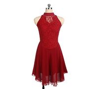 YXWYXWA Girls figurio Abito da Pattinaggio su Ghiaccio Donne per Adulti Scintillante di Strass Senza Maniche sul Retro Aperto, Costume da Spettacolo in Pizzo, Body ginnastico Balletto Leotard, Rosso,