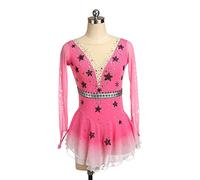 YXWYXWA Girls figurt Abito da Pattinaggio su Ghiaccio, Donna Strass Scintillante per Adulti con Maniche di Punta del Corpo da Ballo di Ballo Ginnastica, Rosa, 3XL