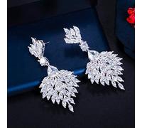 YXWYXWA Gorgeous Green Cubic Zirconia Long Feather Dangle Drop Earrings for Women Wedding Banquet Jewelry Accessories
