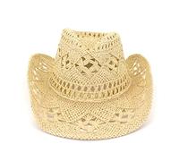 YXWYXWA Hand Knitting Western Cowboy Cowgirl Hat Summer Hat Womens Sun Hat Hollow out Beige Women Men Unisex Sunhat