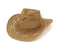 YXWYXWA Hand Knitting Western Cowboy Cowgirl Hat Summer Hat Womens Sun Hat Hollow out Beige Women Men Unisex Sunhat