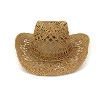 YXWYXWA Hand Knitting Western Cowboy Cowgirl Hat Summer Hat Womens Sun Hat Hollow out Beige Women Men Unisex Sunhat