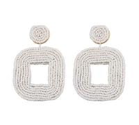 YXWYXWA Hand-Woven Drop Earrings Rice Bead Earrings White Geometric Resin Earrings Handmade Jewellery for Women Exquisite / 19175