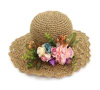 YXWYXWA Handmade Flowers Hat Women Wide Brim Beach Sun Hat Ladies Packable Crochet Summer Hat Female Travel Beach cap