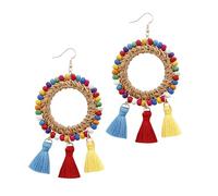 YXWYXWA Jewelry Boho Handwoven Rattan Hoop Earrings，Round Shape Bohemian Dangle Earrings Weaving Rope, Wood Jewelry