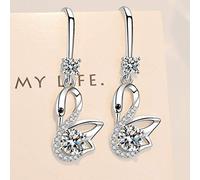 YXWYXWA Jewelry for Women Silver Earrings, 925 Sterling Silver Woman Fashion Jewelry Blue Pink Crystal Zircon Swan Long Tassel Hook Earrings Women's Jewelry
