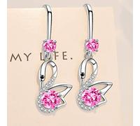 YXWYXWA Jewelry for Women Silver Earrings, 925 Sterling Silver Woman Fashion Jewelry Blue Pink Crystal Zircon Swan Long Tassel Hook Earrings Women's Jewelry